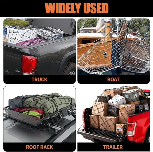 Truck Bed Cargo Net - 4' x 6' Stretches to 8' x 12', Heavy Duty Pickup Truck Bed Cargo Netting, Latex Bungee Net Mesh with Storage Bag, 12 Metal Carabiners, 12 ABS hooks for SUV, Trailer, Roof Rack in Saudi Arabia