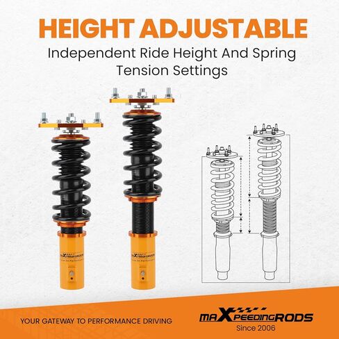 maxpeedingrods Coilovers لـ Mitsubishi Lancer ES/OZ/Ralliart FWD 2002-2006، دعامات طقم تعليق Coilovers قابلة للتعديل للارتفاع، دعامات ممتص الصدمات للتخميد مسبقًا، مجموعة خفض Gol in Kuwait