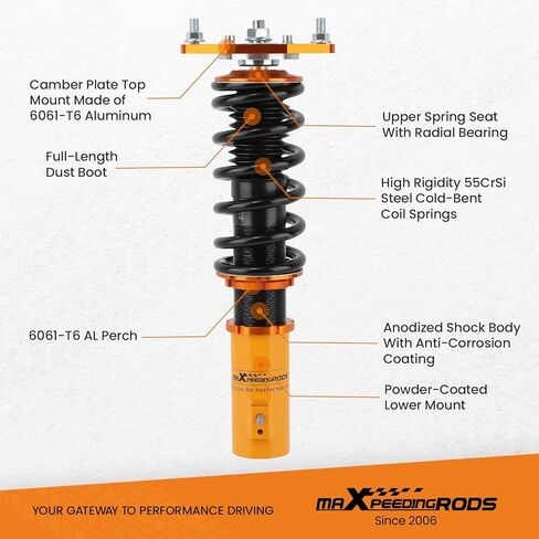 maxpeedingrods Coilovers لـ Mitsubishi Lancer ES/OZ/Ralliart FWD 2002-2006، دعامات طقم تعليق Coilovers قابلة للتعديل للارتفاع، دعامات ممتص الصدمات للتخميد مسبقًا، مجموعة خفض Gol in Kuwait