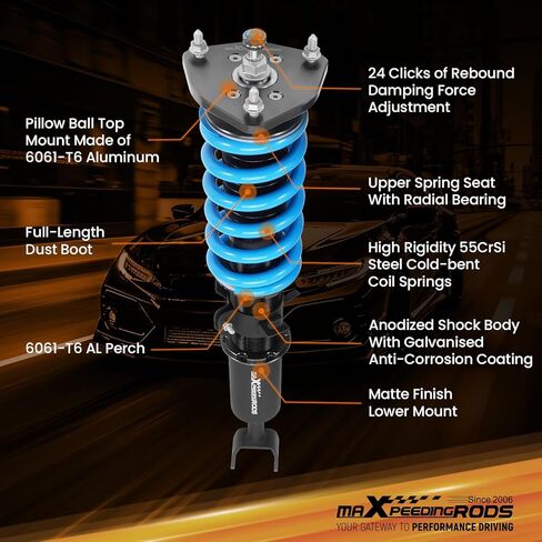 maxpeedingrods Coilover لـ Nissan 350Z RWD 2003-2008، لـ Infiniti G35 RWD 2003-2007، طقم تعليق Coilovers قابل للتعديل بـ 24 مستوى، طقم خفض الارتفاع قابل للتعديل T6 دعامات الترقية in Kuwait