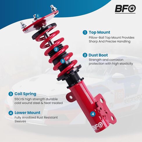 BFO Coilovers for for Scion TC 2011-2016 AGT20, for Toyota Zelas 2011-2016, Height Adjustable Coilovers Suspension Kit, Preset Damping Shock Absorber Struts, Lowering Kit Red in Saudi Arabia