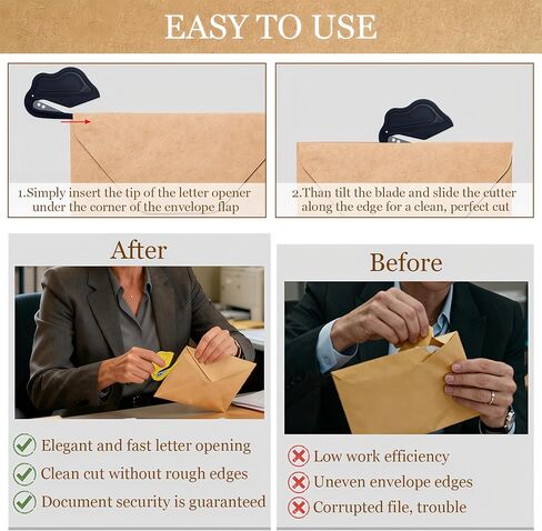 4 Pack Letter Opener Envelope Slitter,Mail Cutter with Safety Concealed Sharp Blade Neatly Opened Without Damage,Envelope Opener for Women,Men,Worker,Students,Home,Office,Postal for Package,Paper Cut in Saudi Arabia