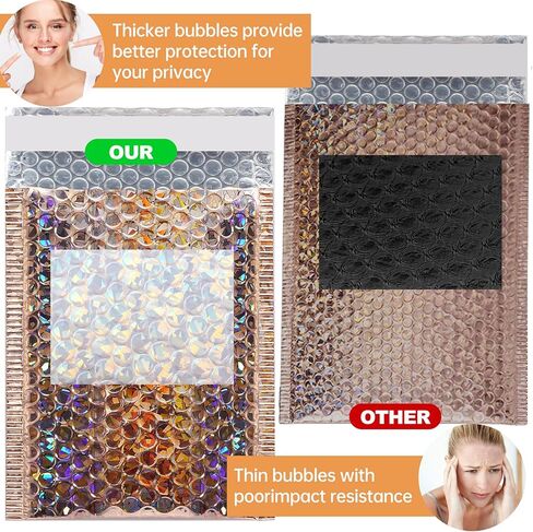 50 Pcs Metallic Bubble Mailers,Holographic Bubble Mailers,Poly Padded Envelopes,Waterproof Self Seal Adhesive Shipping Bags,Holographic Envelopes for Mailing,Packing,Small Business,Thicken (Rose Gold) in Saudi Arabia