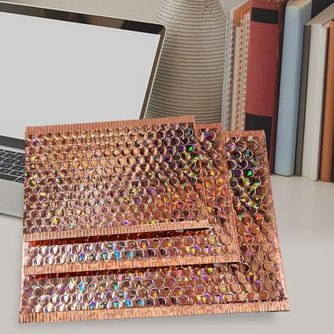 50 Pcs Metallic Bubble Mailers,Holographic Bubble Mailers,Poly Padded Envelopes,Waterproof Self Seal Adhesive Shipping Bags,Holographic Envelopes for Mailing,Packing,Small Business,Thicken (Rose Gold) in Saudi Arabia