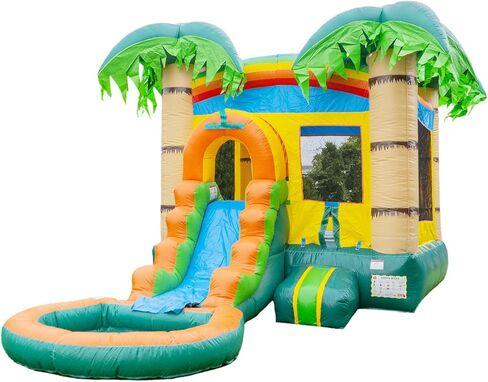 HeroKiddo Tropical Breeze Commercial Grade Bounce House Water Slide with Splash Pool for Kids and Adults (with Blower), Basketball Hoop, Outdoor Indoor, Wet Dry Combo, Birthday Party, Summer Fun in Saudi Arabia