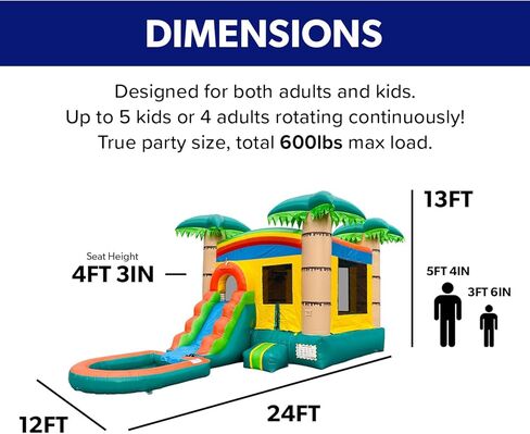 HeroKiddo Tropical Breeze Commercial Grade Bounce House Water Slide with Splash Pool for Kids and Adults (with Blower), Basketball Hoop, Outdoor Indoor, Wet Dry Combo, Birthday Party, Summer Fun in Saudi Arabia