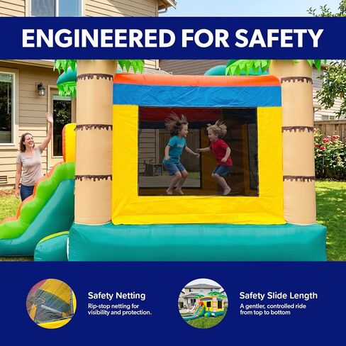 HeroKiddo Tropical Breeze Commercial Grade Bounce House Water Slide with Splash Pool for Kids and Adults (with Blower), Basketball Hoop, Outdoor Indoor, Wet Dry Combo, Birthday Party, Summer Fun in Saudi Arabia
