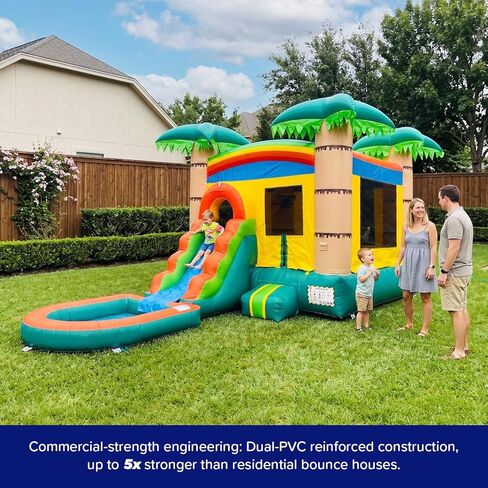 HeroKiddo Tropical Breeze Commercial Grade Bounce House Water Slide with Splash Pool for Kids and Adults (with Blower), Basketball Hoop, Outdoor Indoor, Wet Dry Combo, Birthday Party, Summer Fun in Saudi Arabia