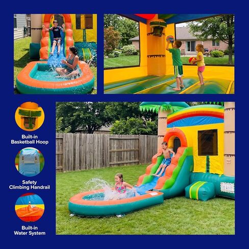 HeroKiddo Tropical Breeze Commercial Grade Bounce House Water Slide with Splash Pool for Kids and Adults (with Blower), Basketball Hoop, Outdoor Indoor, Wet Dry Combo, Birthday Party, Summer Fun in Saudi Arabia