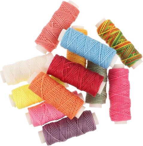 12 Rolls Waxed Threads Thick Thread Polyester Assorted Color Easy to Carry Practical for Repairs and DIY Projects in Kuwait