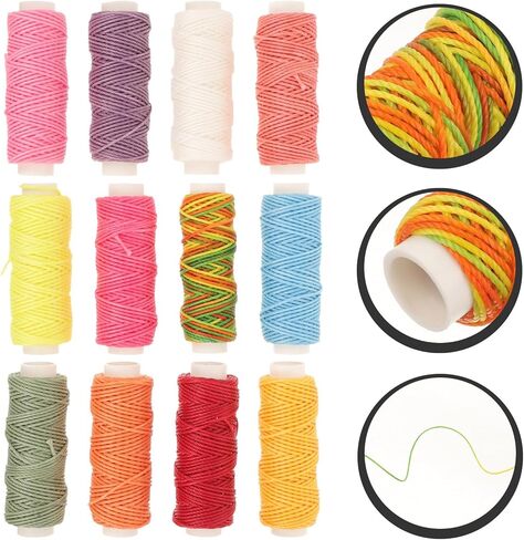 12 Rolls Waxed Threads Thick Thread Polyester Assorted Color Easy to Carry Practical for Repairs and DIY Projects in Kuwait