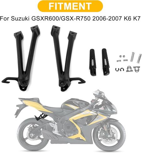 GSXR600 Foot Peg Bracket - PSLER Motorcycle Rear Passenger Pegs Footpegs Rest Pedals Compatible with GSXR600/Gsxr750 2006 2007 K6 K7,Black in Kuwait