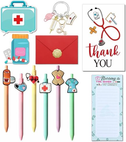 Nurse Gifts, 11Pcs Nurse Accessories for Work, Nursing Student RN Medical Appreciation Gift, Includes Ballpoint Pens, Sticky Notes, Greeting Card, Sticky Notepad, Key Chain in Saudi Arabia