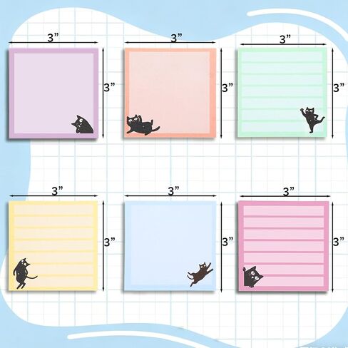 Black Cat Post It Notes 3x3,6 Pads,600 Sheets,Cute Sticky Notes for Office School Clasroom Homeschool Must Have,To Do List Notepad,Gifts for Teacher Employee Student Nurse,Stationery Supplies in Saudi Arabia