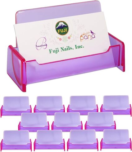 PANA Beauticom 12 Pieces - CLEAR COLOR Plastic Business Card Holder Display Desktop Countertop (Style # 3) (CLEAR RED) in Kuwait