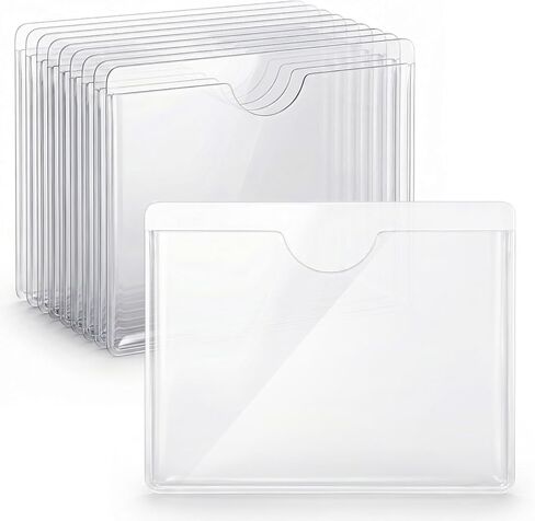 10 Pcs Clear Adhesive Business Card Holder with Top Open, Plastic Library Card Pockets Sleeves, Adhesive Label Pockets for Storage Bins Boxes Organizing Notebooks Name Tags Planners, 3.9 X 3 Inch in Kuwait