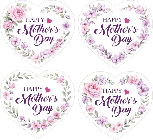 Anwyll Mothers Day Gift Stickers - Happy Mother's Day Heart Stickers 60Pcs 2'' Floral Best Mom Thank You Gift Sticker Self Adhesive Mothers Day Seal Label Sticker for Envelope Card Present Wrap Flower in Kuwait