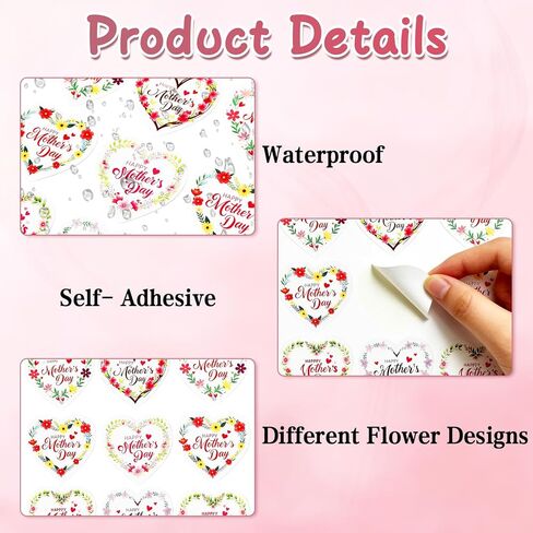 Happy Mothers Day Stickers(1.5 Inch) for Kids 500 PCS Mother's Day Mom Roll Flower Stickers Bulk Cute Pink Red Floral Heart Sticker Labels for Envelope Gifts Wrap Party Favors Supplies Decorations in Saudi Arabia