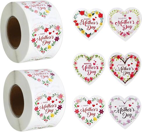 Happy Mothers Day Stickers(1.5 Inch) for Kids 500 PCS Mother's Day Mom Roll Flower Stickers Bulk Cute Pink Red Floral Heart Sticker Labels for Envelope Gifts Wrap Party Favors Supplies Decorations in Saudi Arabia