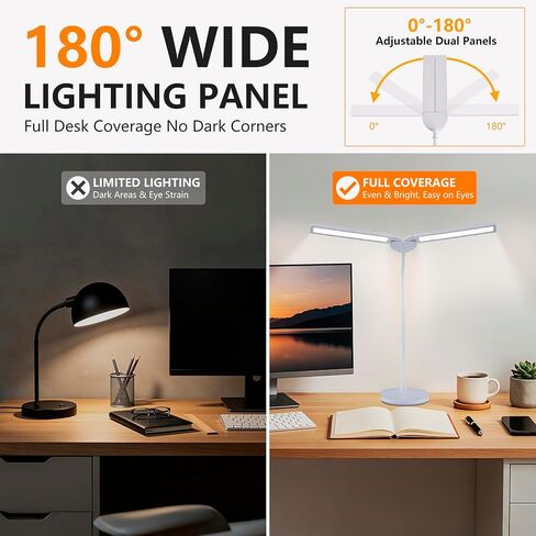 G Keni 3400 Lumen Led Desk Lamp with Clock, 25W Ultra Bright Auto-Fill Brightness Desk Light for Home Office with Clock Timer and Adjustable Gooseneck, Touch LED Table Light for Reading Study(Clamp) in Saudi Arabia