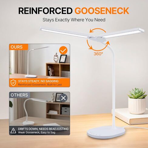 G Keni 3400 Lumen Led Desk Lamp with Clock, 25W Ultra Bright Auto-Fill Brightness Desk Light for Home Office with Clock Timer and Adjustable Gooseneck, Touch LED Table Light for Reading Study(Clamp) in Saudi Arabia