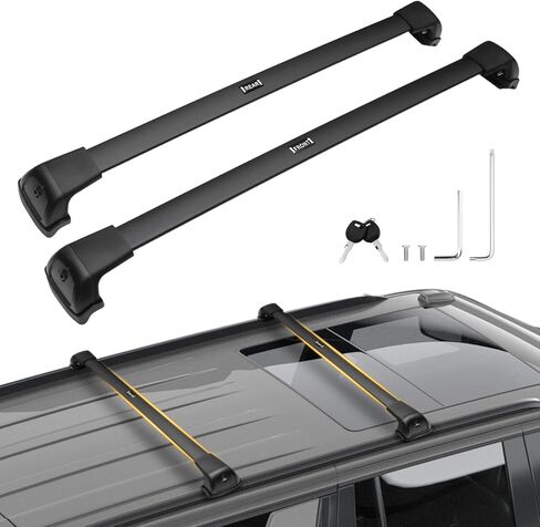 قضبان متقاطعة لرف السقف Powerty 300LBS لـ 2021-2026 Chevy Suburban & Tahoe & GMC Yukon XL & Cadillac Escalade ESV مع سياج جانبي متدفق، حامل العارضة الألومنيوم القابل للقفل وقضبان سقف الأمتعة على السطح in Kuwait