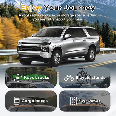 قضبان متقاطعة لرف السقف Powerty 300LBS لـ 2021-2026 Chevy Suburban & Tahoe & GMC Yukon XL & Cadillac Escalade ESV مع سياج جانبي متدفق، حامل العارضة الألومنيوم القابل للقفل وقضبان سقف الأمتعة على السطح in Kuwait