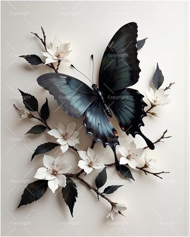 TAOPAOLAB Nature Paint by Numbers Kit for Adults - DIY Black Butterfly and White Flowers Painting on Canvas 16x20 Inches, Acrylic Paint Set, Suitable for Beginners, Wall Art for Home Decoration/Gifts in Kuwait