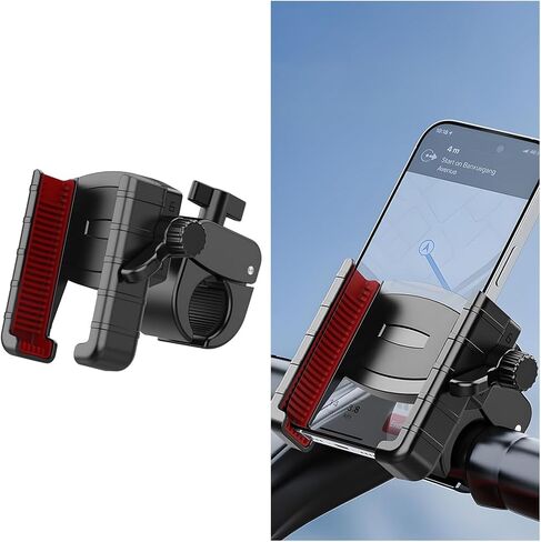 Motorcycle Phone Mount Holder, Anti-Shake Bike Handlebar Cell Phone Clamp with Secure Lock, 360° Rotate Adjustable Bicycle Smartphone Mount Clip, Universal for Motorbike Scooter (Red) in Saudi Arabia