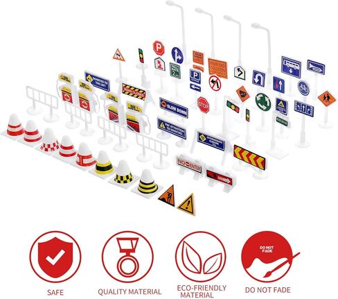 Sewroro 56pcs لعبة إشارة المرور ومجموعة ألعاب Roadblock للأطفال، مجموعة لعب لافتات الطرق الصغيرة للتعلم في مرحلة الطفولة المبكرة ولعب الأدوار in Kuwait