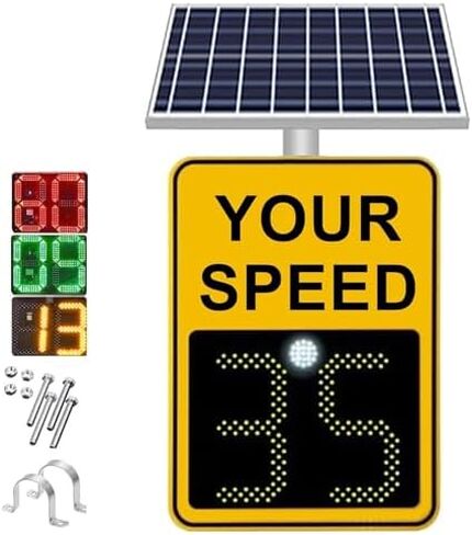 Solar-Powered Aluminum Radar Speed Limit Sign for Streets, Neighborhoods, Schools & Parking Lots - Enhance Safety & Traffic Control - Durable White Design in Kuwait