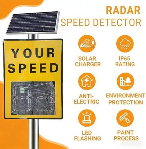 Solar-Powered Aluminum Radar Speed Limit Sign for Streets, Neighborhoods, Schools & Parking Lots - Enhance Safety & Traffic Control - Durable White Design in Kuwait