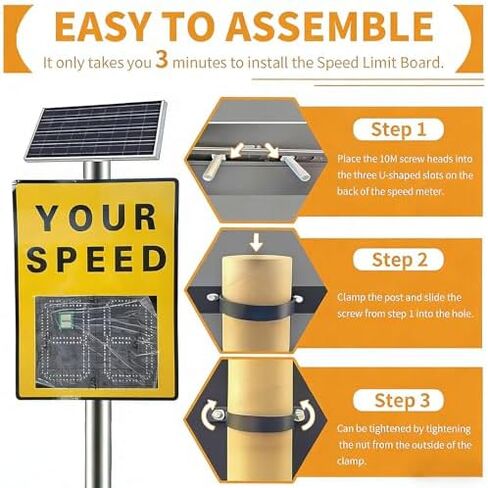 Solar-Powered Aluminum Radar Speed Limit Sign for Streets, Neighborhoods, Schools & Parking Lots - Enhance Safety & Traffic Control - Durable White Design in Kuwait