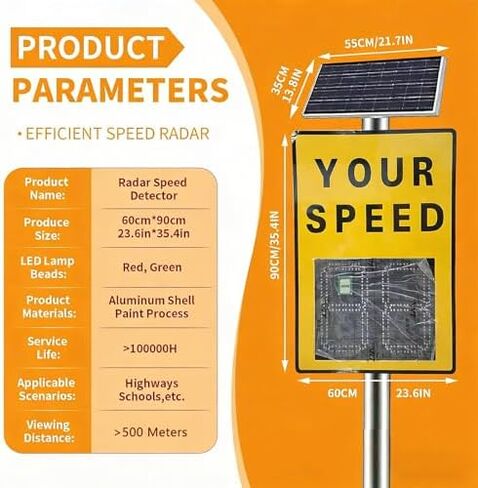 Solar-Powered Aluminum Radar Speed Limit Sign for Streets, Neighborhoods, Schools & Parking Lots - Enhance Safety & Traffic Control - Durable White Design in Kuwait