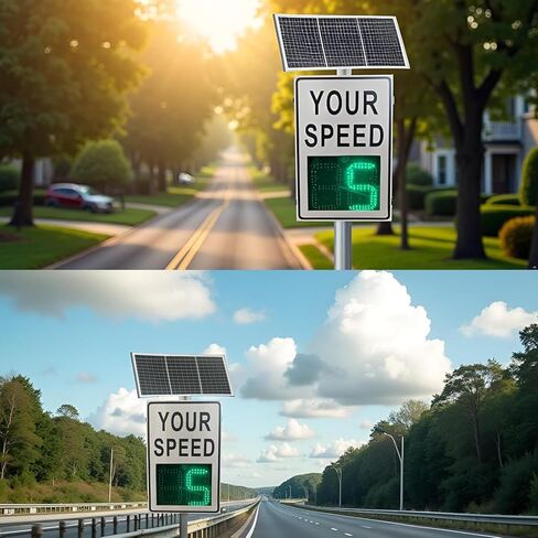 Solar Powered Radar Speed Limit Sign - Your Speed Display, Traffic Feedback Warning Board with Mounting & Installation Accessories for Road Street School in Saudi Arabia