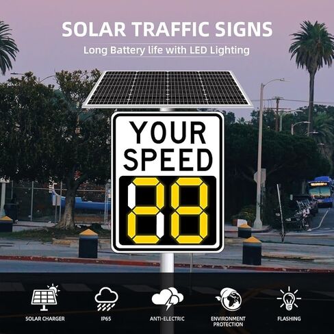 Solar Powered Radar Speed Limit Sign - Your Speed Display, Traffic Feedback Warning Board with Mounting & Installation Accessories for Road Street School in Saudi Arabia