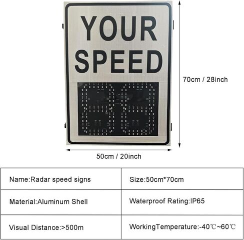 Solar Powered Radar Speed Limit Sign - Your Speed Display, Traffic Feedback Warning Board with Mounting & Installation Accessories for Road Street School in Saudi Arabia