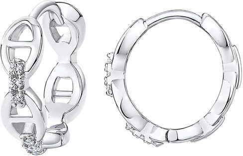 PAVOI 14K Gold Plated Sterling Silver Posts Cubic Zirconia Chained Huggie Earrings for Women | Small CZ Chain Hoops in Saudi Arabia