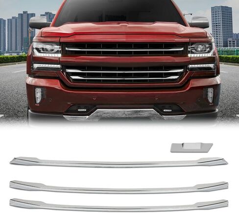 غطاء شواية تراكب من ALLGOOD مزود بغطاء شبكي من الكروم متوافق مع Chevy Silverado 1500 LT Z71 2016-2018، يناسب الجسم القديم 1500 LD (WT، LT، مخصص) 2019 3961039403 in Kuwait