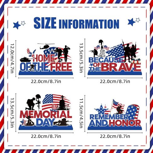 4Pcs Memorial Day Decorations Wooden Table Centerpiece Remember and Honor Memorial Day Table Decorations Patriotic Themed Tabletop Tiered Tray Decor for Veterans Day 4th of July Party Supplies in Saudi Arabia