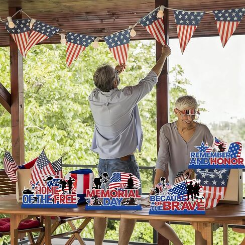 4Pcs Memorial Day Decorations Wooden Table Centerpiece Remember and Honor Memorial Day Table Decorations Patriotic Themed Tabletop Tiered Tray Decor for Veterans Day 4th of July Party Supplies in Saudi Arabia