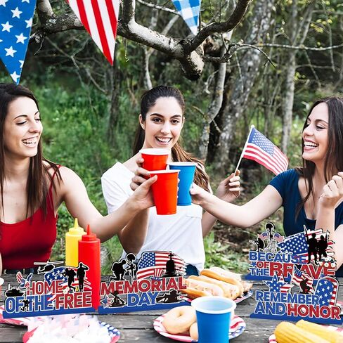 4Pcs Memorial Day Decorations Wooden Table Centerpiece Remember and Honor Memorial Day Table Decorations Patriotic Themed Tabletop Tiered Tray Decor for Veterans Day 4th of July Party Supplies in Saudi Arabia