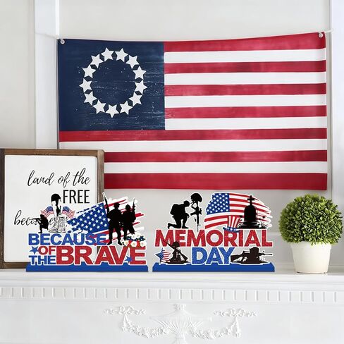 4Pcs Memorial Day Decorations Wooden Table Centerpiece Remember and Honor Memorial Day Table Decorations Patriotic Themed Tabletop Tiered Tray Decor for Veterans Day 4th of July Party Supplies in Saudi Arabia