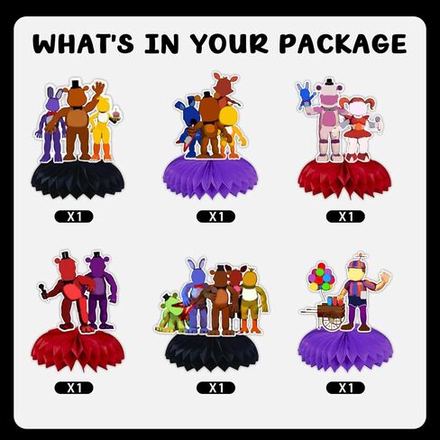 6Pcs Five Nights Party supplies set Five Nights Honeycomb Centerpieces Double Sided Table Topper card in Kuwait