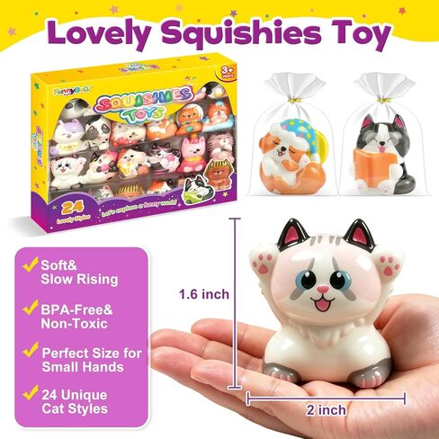 FUNNYB&G Cat Squishy Toys for Kids - 24 Pack Squishies Toy Party Favors Small Bulk Goodie Bag Stuffers Classroom Prizes Birthday Gifts for Boys Girls Toddler Slow Rising Squeeze Toy in Saudi Arabia