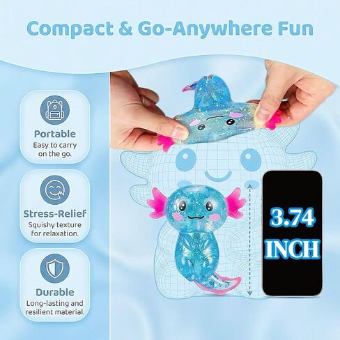 3 Pack Axolotl Squishy Toys, Squeeze Stress Balls Fidget Bulk Set, Soft Sugar Stress Squishy Balls Relief Sensory Toys for Kids, Boys & Girls, Party Favors & Easter Basket Filled(Pink, Purple, Blue) in Saudi Arabia