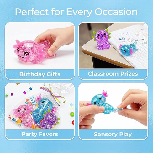 3 Pack Axolotl Squishy Toys, Squeeze Stress Balls Fidget Bulk Set, Soft Sugar Stress Squishy Balls Relief Sensory Toys for Kids, Boys & Girls, Party Favors & Easter Basket Filled(Pink, Purple, Blue) in Saudi Arabia
