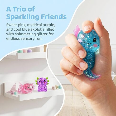 3 Pack Axolotl Squishy Toys, Squeeze Stress Balls Fidget Bulk Set, Soft Sugar Stress Squishy Balls Relief Sensory Toys for Kids, Boys & Girls, Party Favors & Easter Basket Filled(Pink, Purple, Blue) in Saudi Arabia