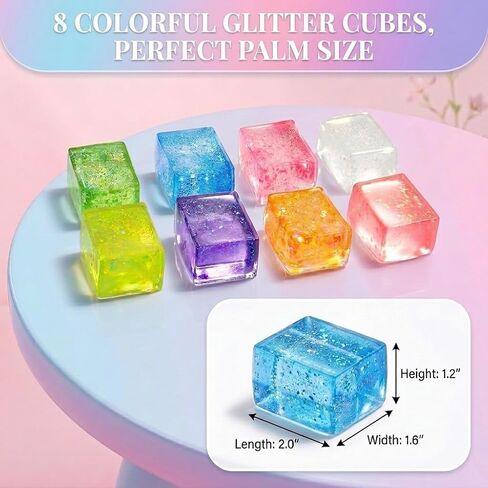 8 Pack Glitter Ice Cube Sensory Fidget Toys for Kids and Adults, Colorful Squeeze Stress Relief Party Favors in Saudi Arabia