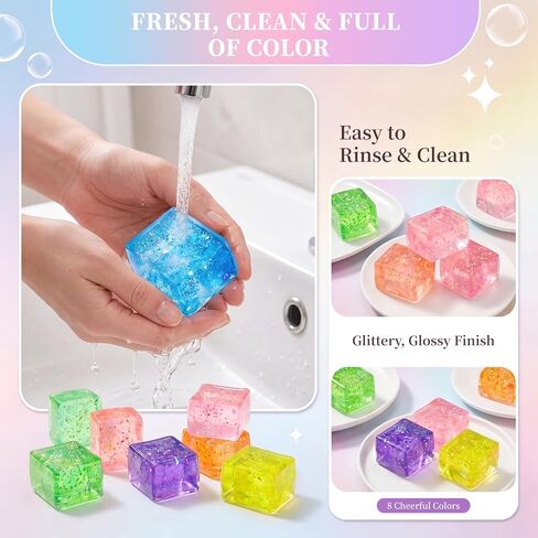 8 Pack Glitter Ice Cube Sensory Fidget Toys for Kids and Adults, Colorful Squeeze Stress Relief Party Favors in Saudi Arabia